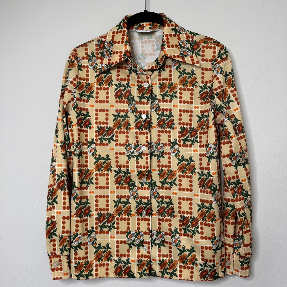 Vintage Floral Checkered Button Down Shirt - Women’s Small